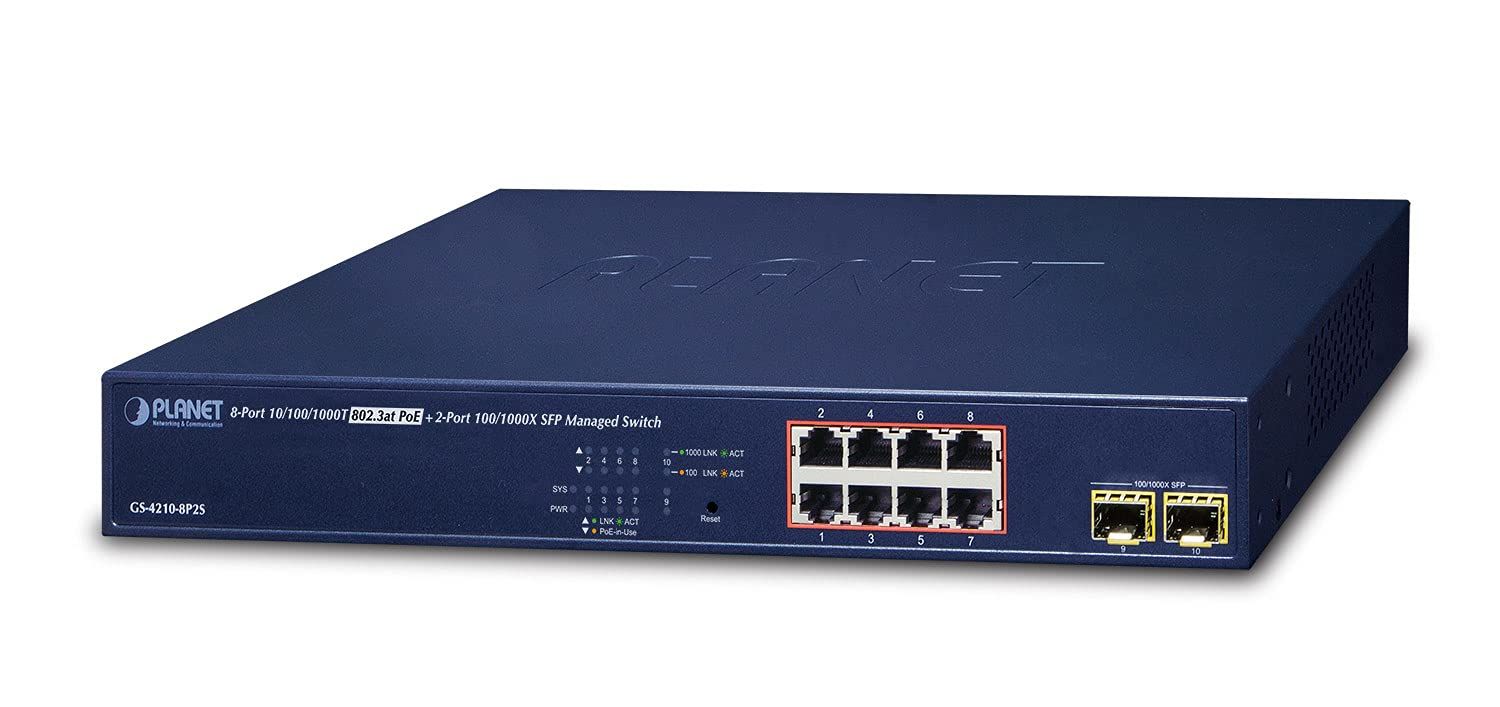 Switch Planet GS-4210-8P2S, 8 porturi 10/100/1000 Mbps