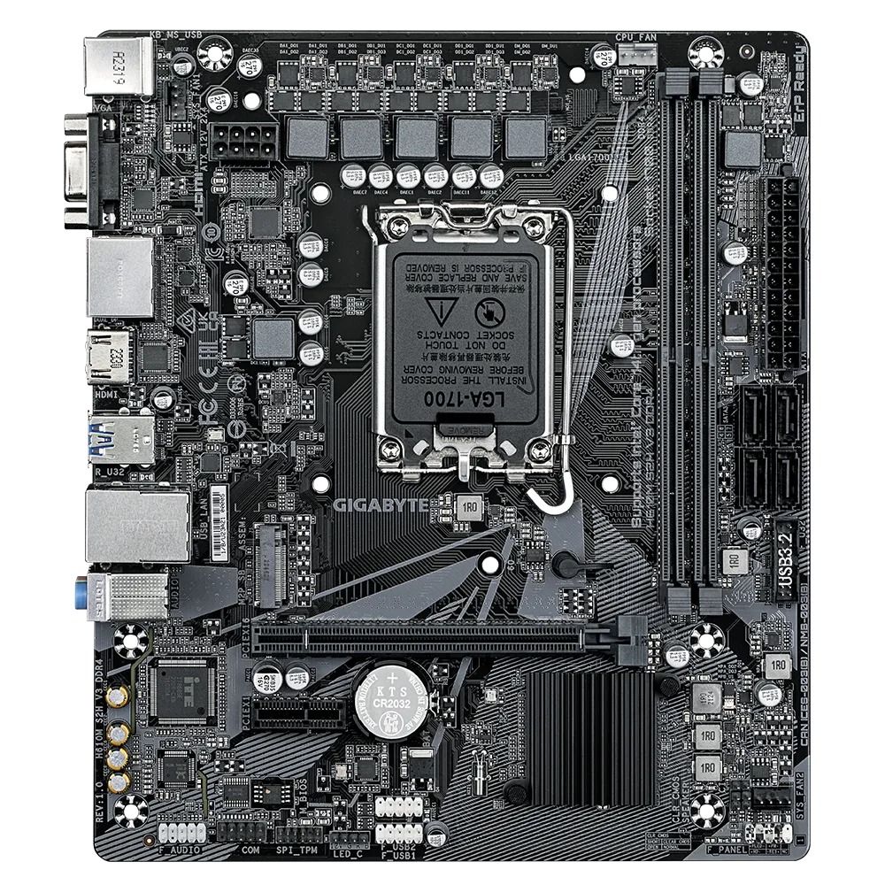 Placa de baza GIGABYTE H610M S2H V3 DDR4, socket 1700, 2x DDR4 UDIMM, 4x SATA, 1x NVMe, 12x USB-A, mATX