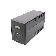 UPS Rebel DN-170074, 1 kVA, 600 W, line-interactive, 4x Schuko, 1x RJ45, 1x USB, 12V 7Ah LCD, Tower, Negru