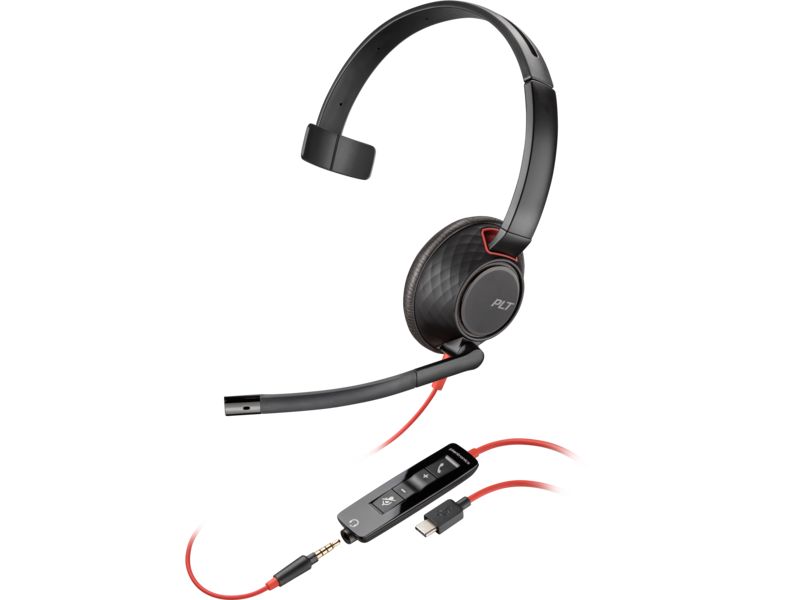 Poly Blackwire 5210 Monaural USB-C Headset +3.5mm Plug +USB-C/A Adapter