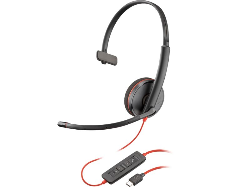 Poly Blackwire 3210 Monaural USB-C Headset +USB-C/A Adapter