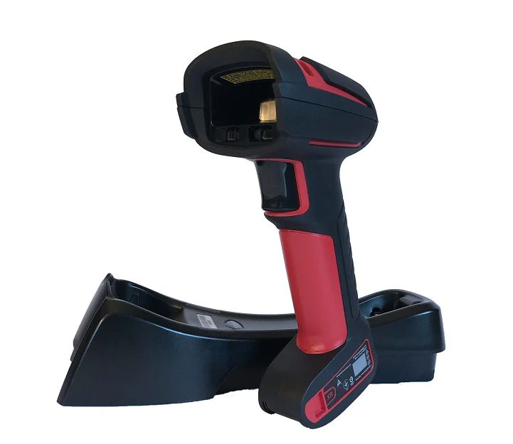 Scanner: Wireless. Ultra rugged/industrial. 1D, PDF417, 2D, SR focus, with vibration. Red scanner. Bluetooth Class 1.