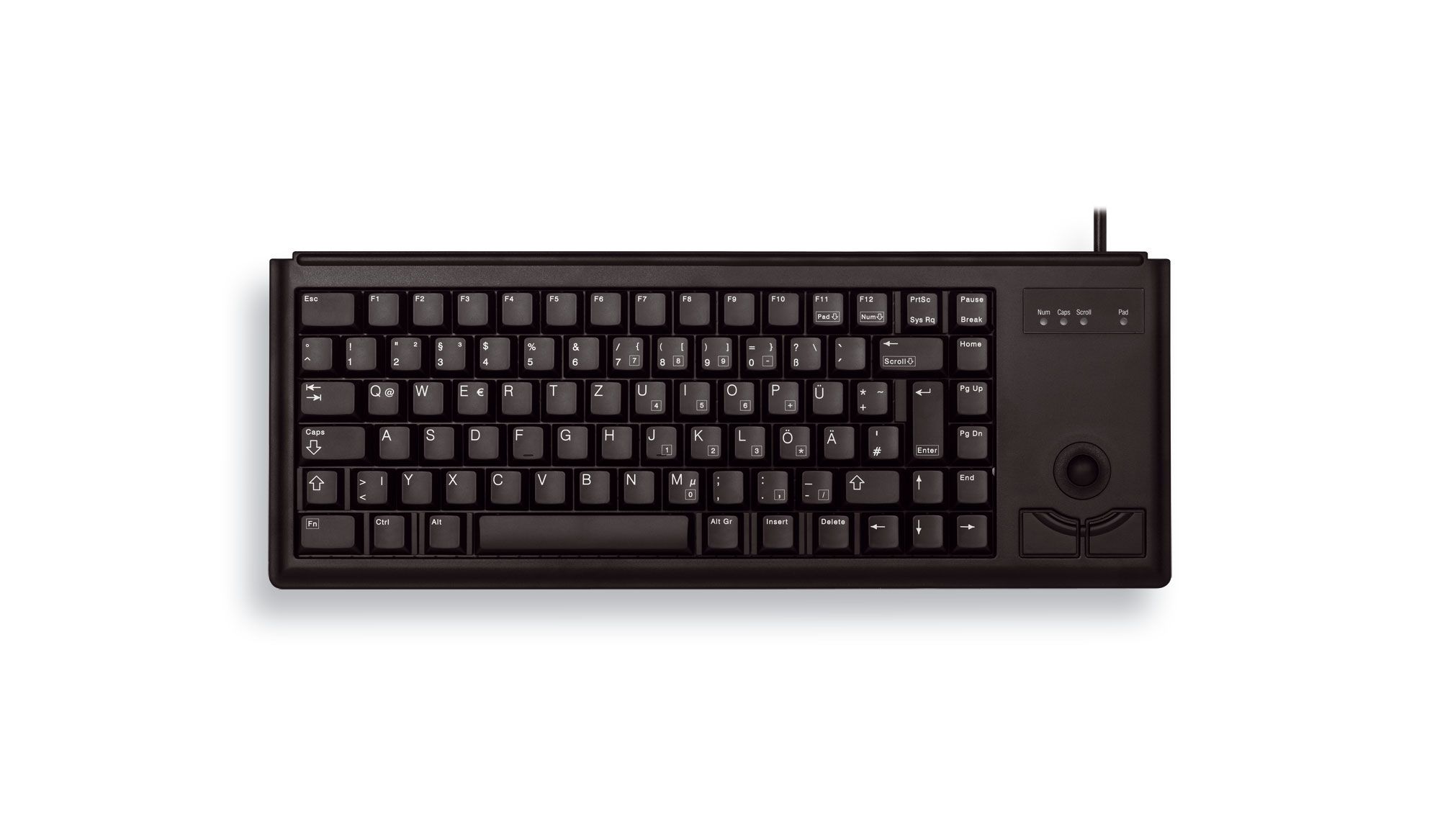 KEYBOARD USB GER MX-GOLD/SLIMLINE BLACK W/ TRACKBALL
