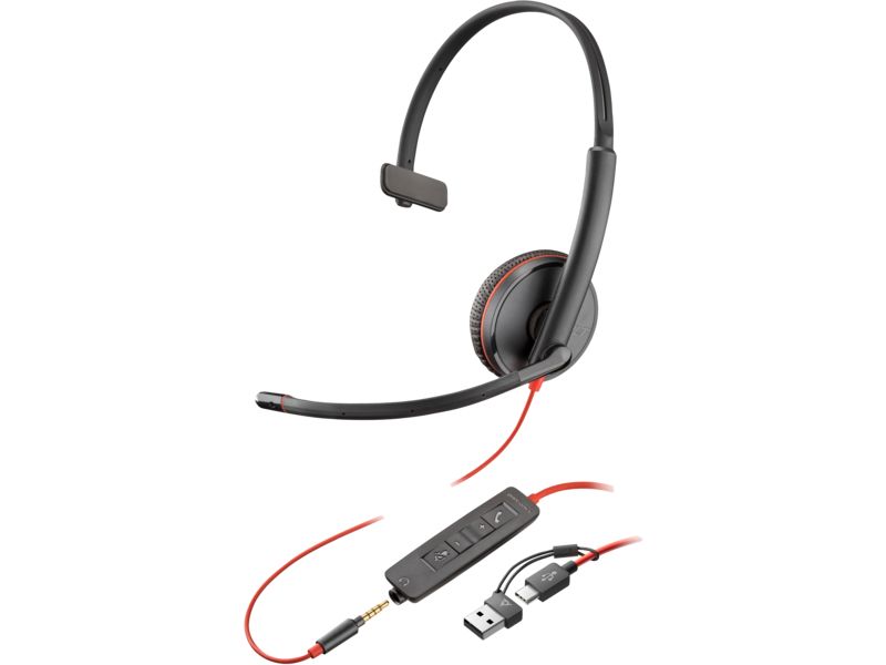 Poly Blackwire 3215 Monaural USB-C Headset +3.5mm Plug +USB-C/A Adapter (Bulk)