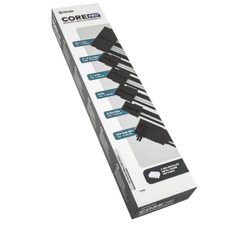 Kolink Core Pro Braided Cable Extension Kit 12V-2x6 Type 2 - Jet Black/Brilliant White