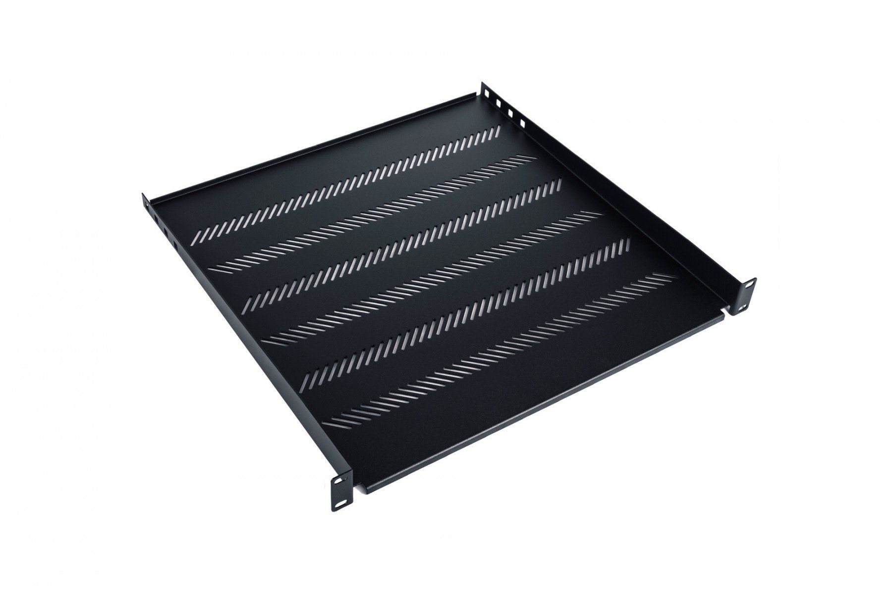 Fixed shelf 19   1U  depth 450 mm  load capacity 25 kg  mounting in 4 points  black  screws and bracket in set.