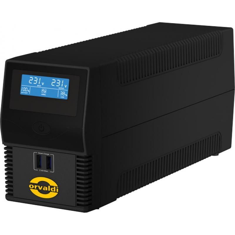 UPS Orvaldi I650 LCD USB (4XIEC), 600 VA, 360 W, line-interactive, 4x C13, 2x USB, 12 V / 7Ah LCD, Tower, Negru