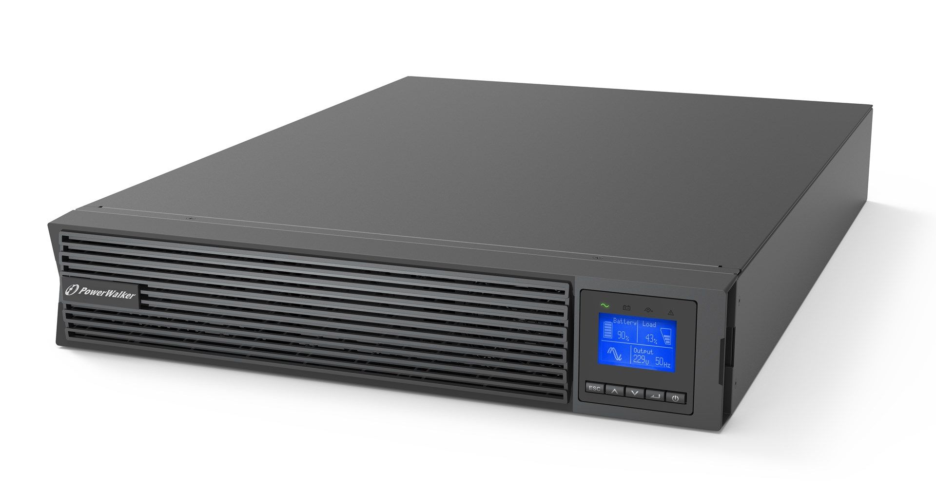 UPS PowerWalker VFI 2000 ICR IOT PF1, 2000 VA, 2000 W, cu management, on-line double-conversion, 8x C13, 1x USB, 12 V / 7Ah Tower/Rack 2U, Negru
