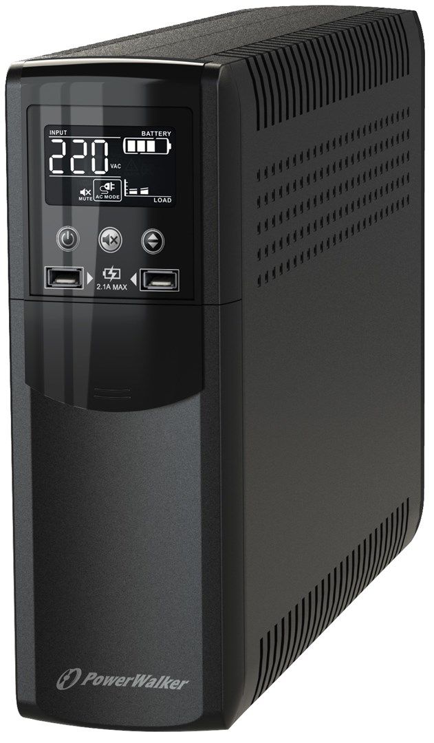 UPS PowerWalker VI 1200 CSW FR, 1200 VA, 720 W, cu management, line-interactive, 4x Schuko, 1x RJ45, 12V 7Ah LCD, Tower, Negru