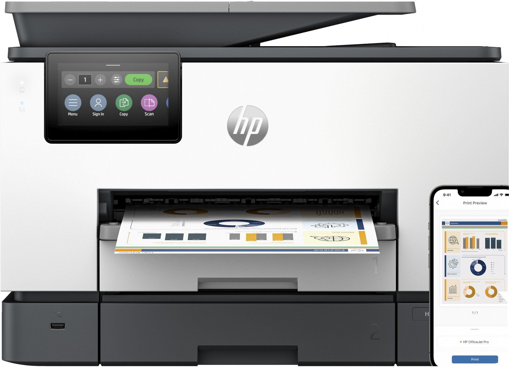 Imprimanta multifunctionala inkjet color HP Pro 9130b, A4, duplex, ADF, USB 2.0, Wi-Fi, 33 ppm negru, 22 ppm color