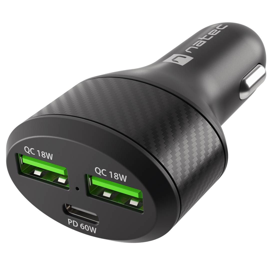 NATEC CONEY CAR CHARGER 2X USB 1X USB-C QUICK CHARGE 84W BLACK
