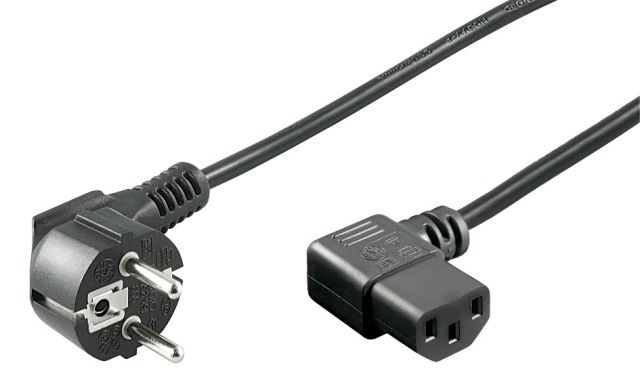 PC power cable 2m CEE 7/7 male 90&ampdeg to IEC320-C13 female 90&ampdeg, black
- H03VV-F3G 0.75mm&ampsup2 copper conductor
Packaging: bulk 1 pc.