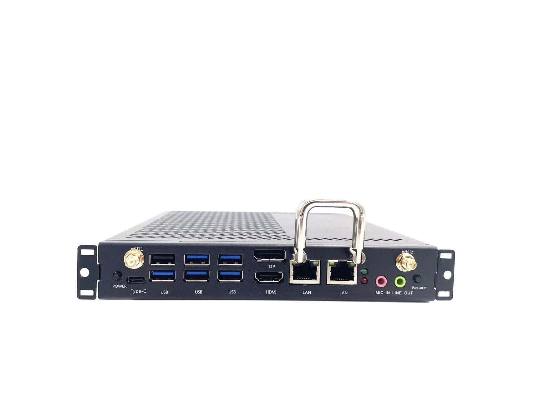 OPS Evoconnect i5-12450H, 4G RAM, 128GB SSD, Win 11 Pro, WiFi&BT, 1*HDMI2.0 out(4K/60Hz) 1*DP out 1.4 5*USB3.0 1*USB2.0 2* RJ45 1*Power 1* Reset 1*Line out 1*Mic in 1*Type-C (USB3.0+Video) 1*Power LED 1*HDD/SSD LED 2*WIFI/BT ANT, 1*JAE 80PIN HDMI2.0 out(4K/60Hz) 195x180x30mm, 1.2kg