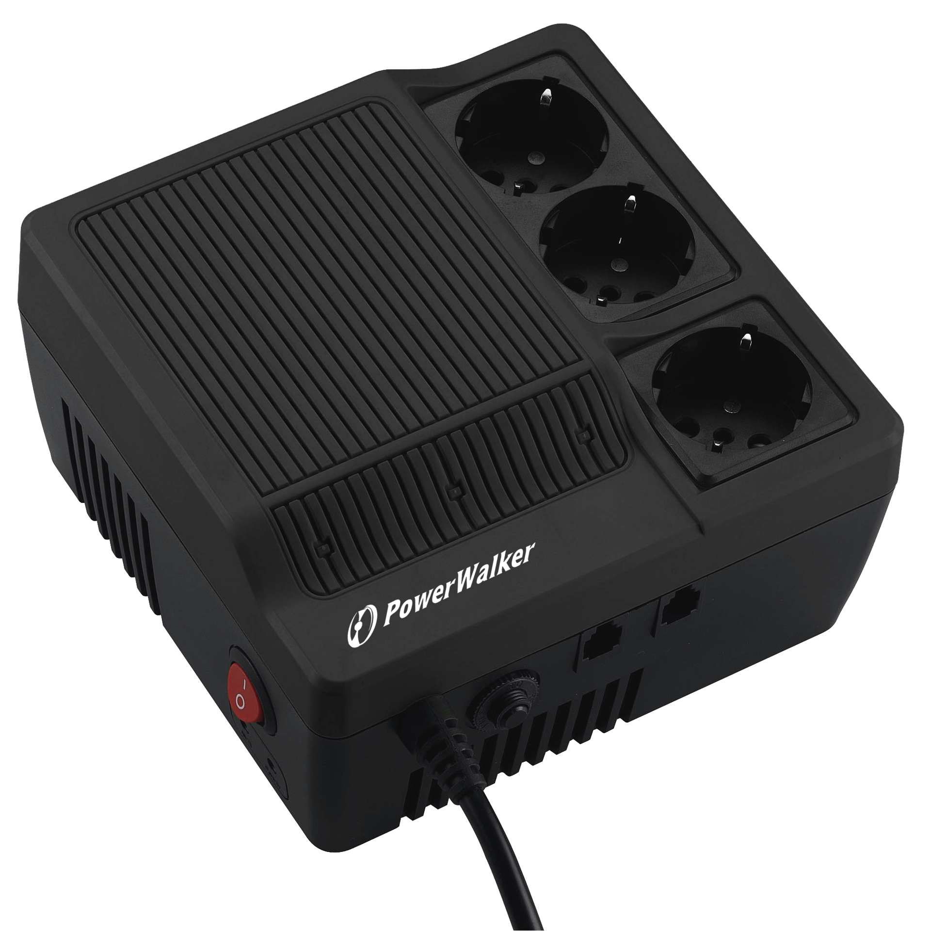 UPS PowerWalker AVR 600, 600 VA, 360 W, fara management, 3x Schuko, 1x RJ45, Brick, Negru
