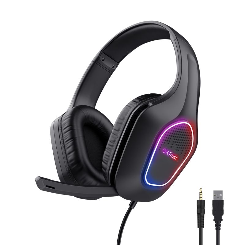 Casti cu fir Trust LED GXT 416 Zirox, cu microfon, interfata 3.5mm, USB- A, frecventa raspuns 20 Hz - 20.000 Hz, sensibilitate 90 dB, negru