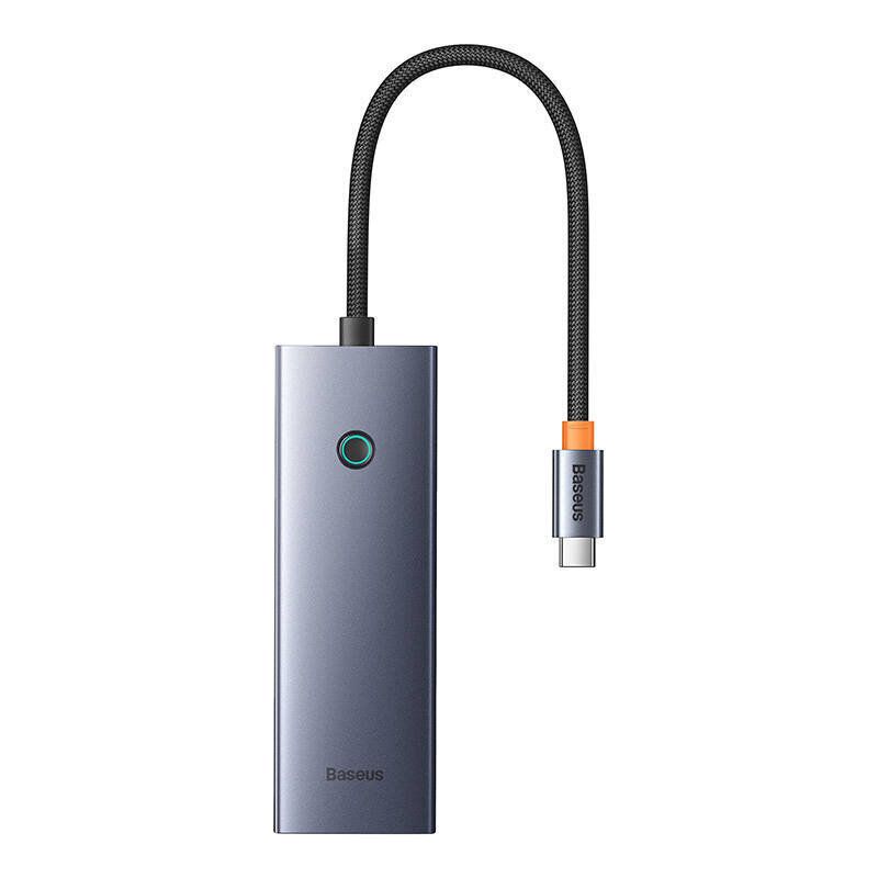 DOCKING Station Baseus Metal Gleam, conectare PC USB Type-C, USB 3.0 x 3|USB Type C x 1 de 5V, RJ-45 Gigabit x 1, LED, gri  B0005280B811-11  (timbru verde 0.8 lei) - 6932172653378