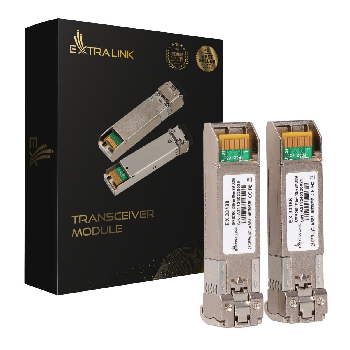 Extralink SFP28 25G 2-Pack | SFP28 Module | 25Gbps  LC/UPC Duplex  1310nm  10km  single mode  DOM