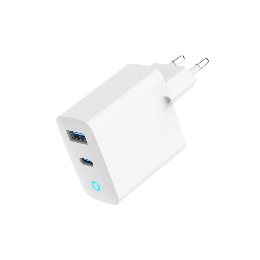 ALIMENTATOR retea 220V GEMBIRD, universal, 1 x USB Type-C D 30W, 1 x USB-A 3.0  QC 30W, indicator LED, tehnologie GaN, alb,  TA-UC-PDQC30L-W-01  (timbru verde 0.18 lei)