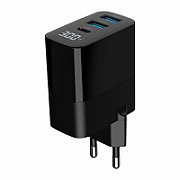 ALIMENTATOR retea 220V GEMBIRD, universal, 1 x USB Type-C D 30W, 2 x USB-A 3.0  QC 18W, LCD display, tehnologie GaN, negru,  TA-UC-PDQC30LCD-BK-02  (timbru verde 0.18 lei)
