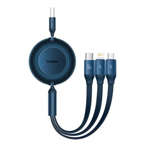 CABLU alimentare si date Baseus Bright Mirror One-for-three Retractable, pt smartphone,USB Type-C la Micro-USB+Lightning+USB Type-C 66W,1.1m,albastru  CAMJ010103  (timbru verde 0.18 lei) - 6932172609108