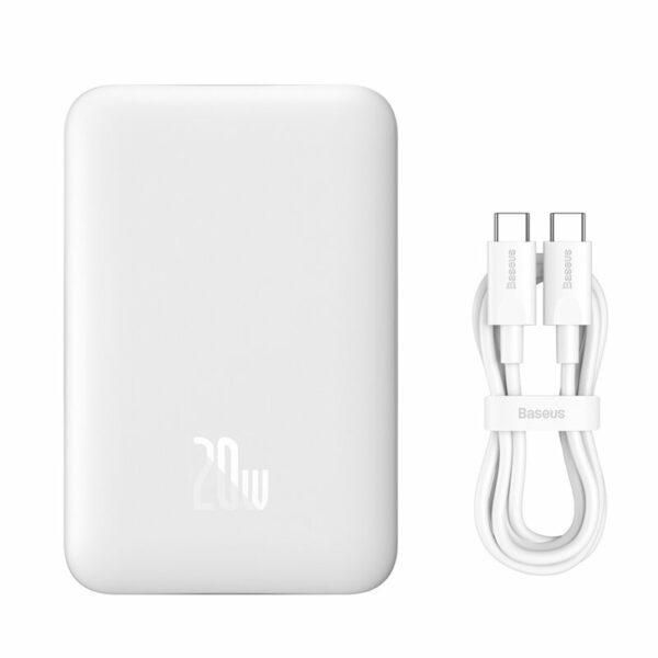 POWER BANK Baseus Magnetic Mini Wireless, 10000mAh, 20W, 2 x USB Type-C output/input, 15W wireless charging, include cablu USB Type-C la USB Type-C 30cm, alb,  PPCX070002  (timbru verde 0.98 lei) - 6932172620639