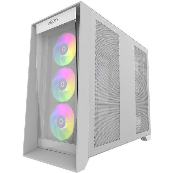 Carcasa AQIRYS XO-1 Mid Tower ARGB ALB, Tempered Glass, Sloturi Expansiune 7, Drive Bays: 3x3.5  3x2.5 , Ventilatoare Suportate: 14 (spate: 1x120mm, fata: 3x120mm sau 2x140mm, sus: 3x120mm sau 2x140mm, lateral: 3x120mm sau 2x140mm, jos: 1x120mm sau 1x140mm), Ventilatoare Incluse: 4 (spate: 1x120mm