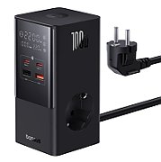 INCARCATOR RETEA Baseus GaN Powerstrip, Quick Charge 100W, 2 x AC, 2 x USB Type-C Output 5V/3A, 2 x USB, lungime cablu 1.5m, negru  E00023609113-00  (timbru verde 0.18 lei) - 6932172635855