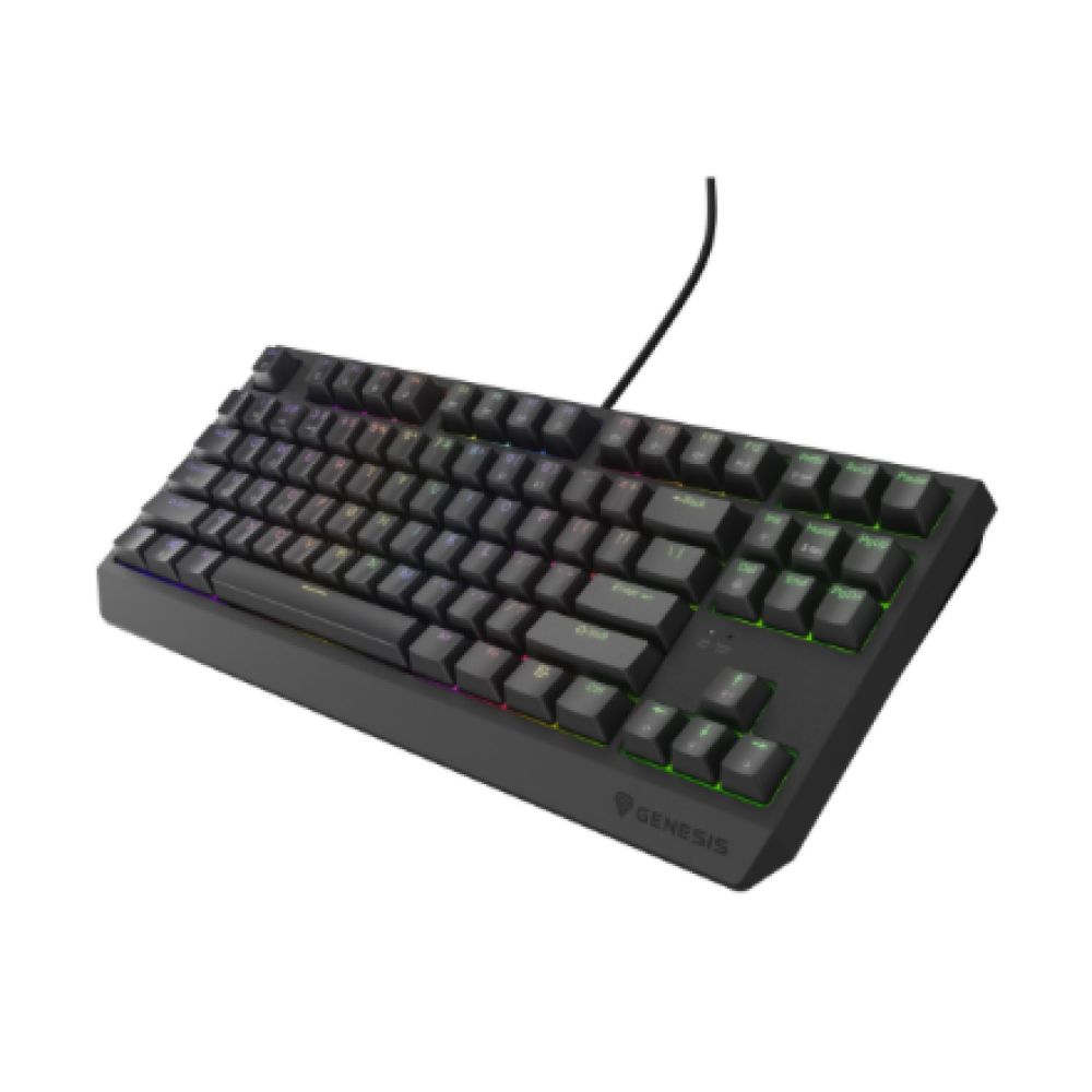 Tastatura gaming mecanica cu fir Genesis Thor 230 TKL, iluminare RGB, switch Linear, switch model Outemu Red, numar taste 87, 11 butoane multimedia, lungime cablu 1.6m, dimensiuni 363 x 155 x 39 mm, negru