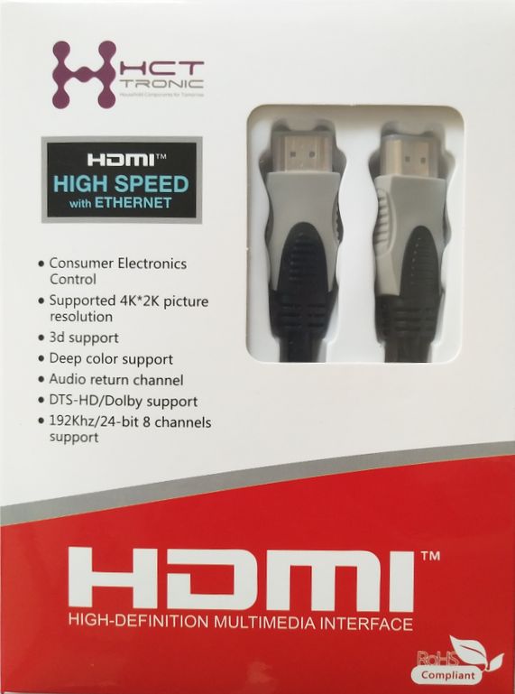 HDMI cable version 2.0 HDMI A male to HDMI A male, 5m, maximum resolution: 4Kx2K 60Hz
- golden contacts,
- 3D support
- ARC - Audio Return Channel
- DTS-HD/Dolby support
- 192kHz/24-bit 8 channels support
- High Speed
- Ethernet
Packaging: blister 1 pc.