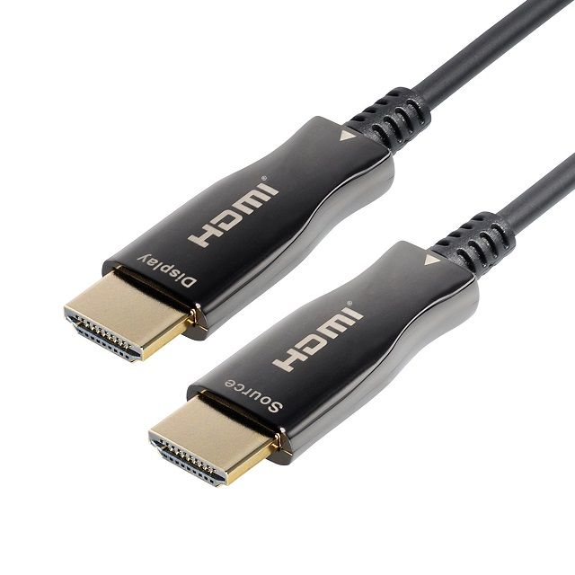 HDMI Active Optical AOC 4K@60Hz cable with high-speed optical fiber 2.0, gold-plated

The Hybrid HDMI optical cable connects devices over long distances of up to 100 m without data loss

The &ampquotoutput&ampquot of the HDMI connector should be connected to the device (such as HDTV), never to the video source (such as DVD)
The connector labeled &ampquotSource&ampquot connects the DVD or BlueRay.
The connector labeled &ampquotDisplay&ampquot connects the LCD, TV or projector.

- Max resolution 4K @ 60hz, YUV 4:4:4
- Bandwidth: 18 Gbps
- Optical fiber transmission signal, without electromagnetic interference
- Compatible HDCP 2.2, HDR (High Dynamic Range), 3D
- Flexible fiberglass for a small bending radius (20 mm)
- Thin outer diameter of the cable of 4.5 mm
- Gold plated connectors
- Supports high definition resolutions up to 4K (2160p @ 60Hz)
- 4K support - Allows video resolutions well above 1080p, supporting next-generation displays that will rival the Digital Cinema systems used in many commercial cinemas
- CEC (Consumer Electronics Control) support
- 4:4:4 Chroma subsampling supported
- Multi-dimensional audio formats supported (Dolby Atmos and DTS: X, etc.)
- Supports Audio Return Channel (ARC)
- Compatible with HDMI Ethernet Channel (HEC)
- Plug and play: no external power source is required
- HDMI Active Optical AOC 4K@60Hz cable length: 70m
