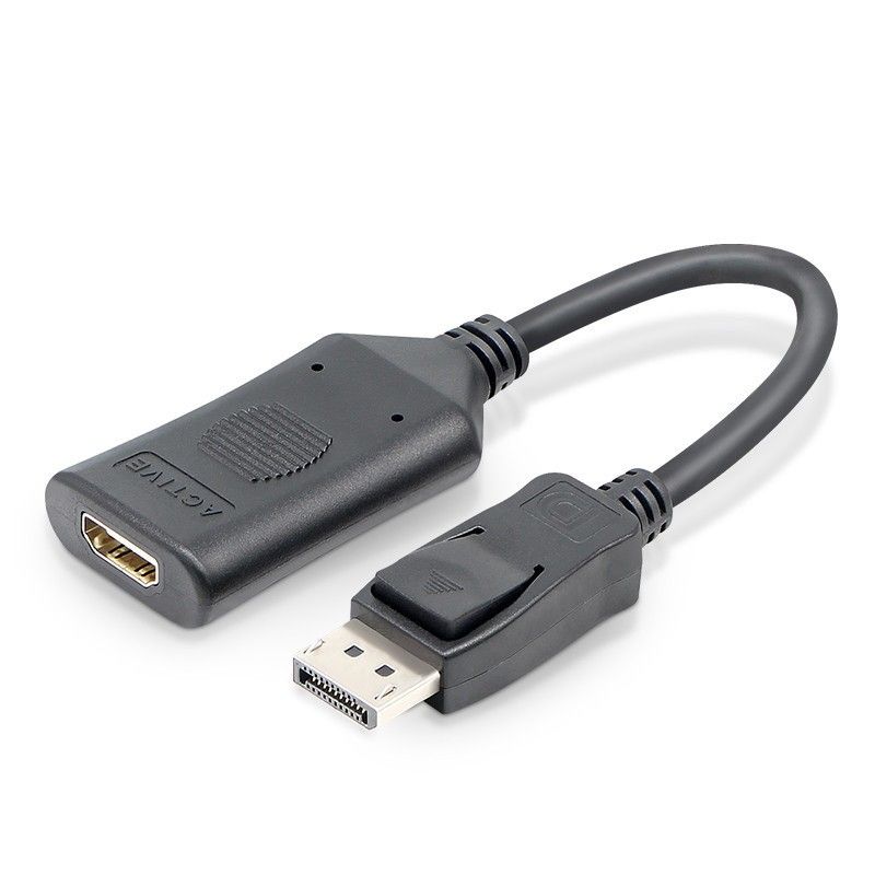 Adapter (converter) DisplayPort male to HDMI female Active cable 20cm
- maximum resolution: 4K 60Hz
- transmission and audio signal
- supports DP++ ports
Careful! Signal direction: from Displayport to HDMI!!! It does not work in both directions.
Packaging: blister 1 pc.