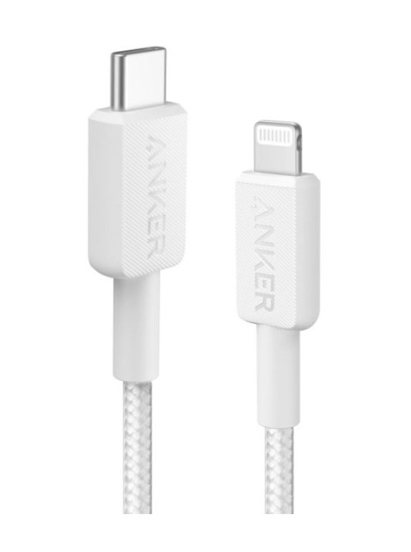 Cablu alimentare si date Anker, USB Type-C (T) la Lightning (T), 0.9m rata transfer 480 Mbps, invelis nylon, braided, alb,  A81B5G21  (timbru verde 0.03 lei) - 0194644115524