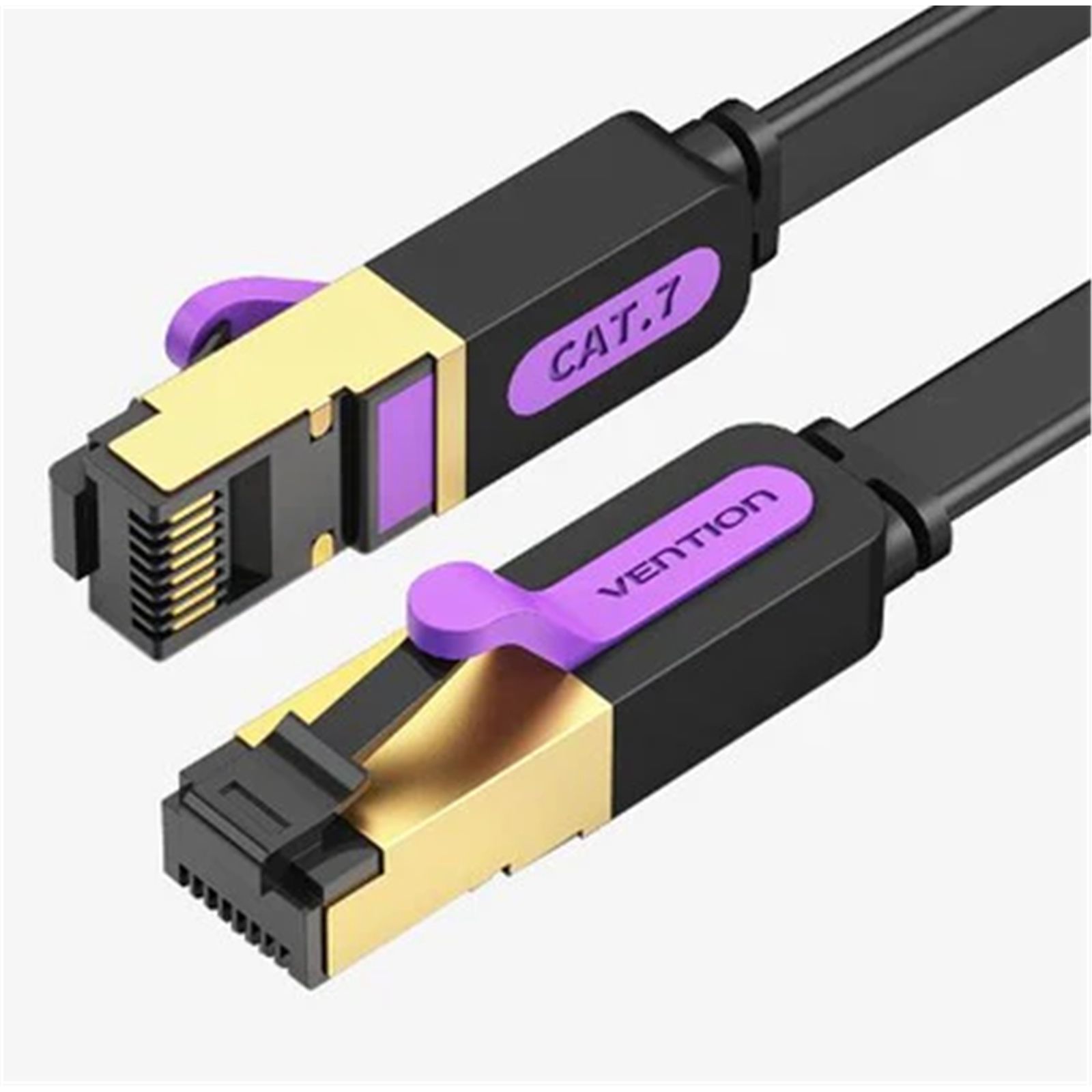 Patch Cord STP Vention, Cat. 7, 8m, flat cable, conductor cupru, viteza max transfer 10 Gbps, invelis PVC, negru,  ICABK  (timbru verde 0.8 lei) - 6922794729865
