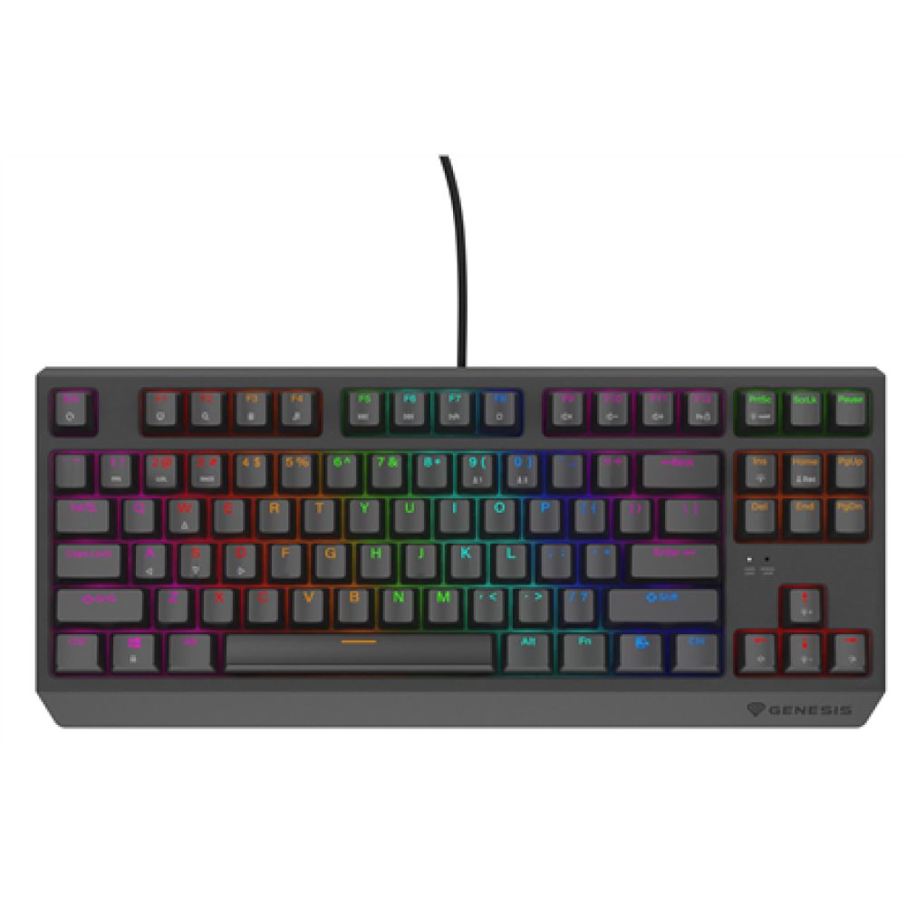 Tastatura gaming mecanica cu fir Genesis Thor 230 TKL Lite, iluminare multicolor, switch Linear, switch model Outemu Red, numar taste 87, 11 butoane multimedia, lungime cablu 1.6m, dimensiuni 363 x 155 x 39 mm, negru