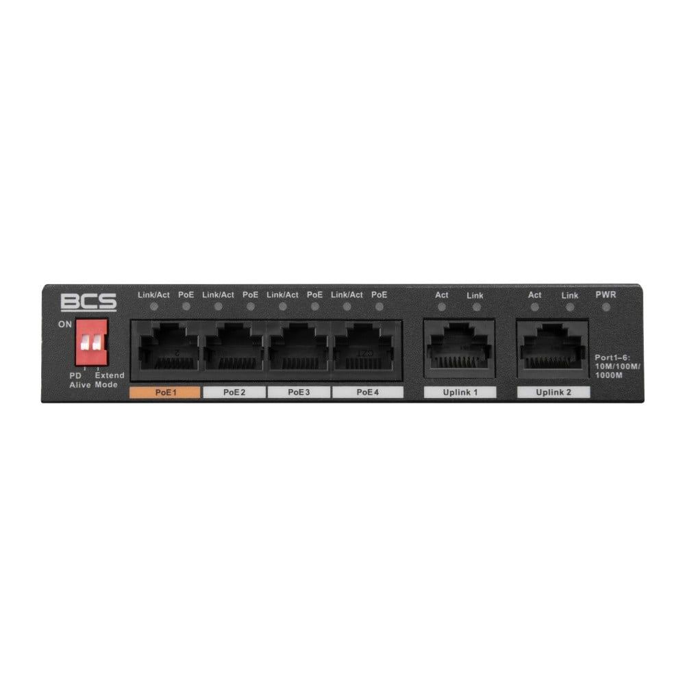 BCS BCS-L-SP04G02G(2) Switch PoE cu 4 porturi exPoE 60W 1Gbps cu moduri Standard/Extend