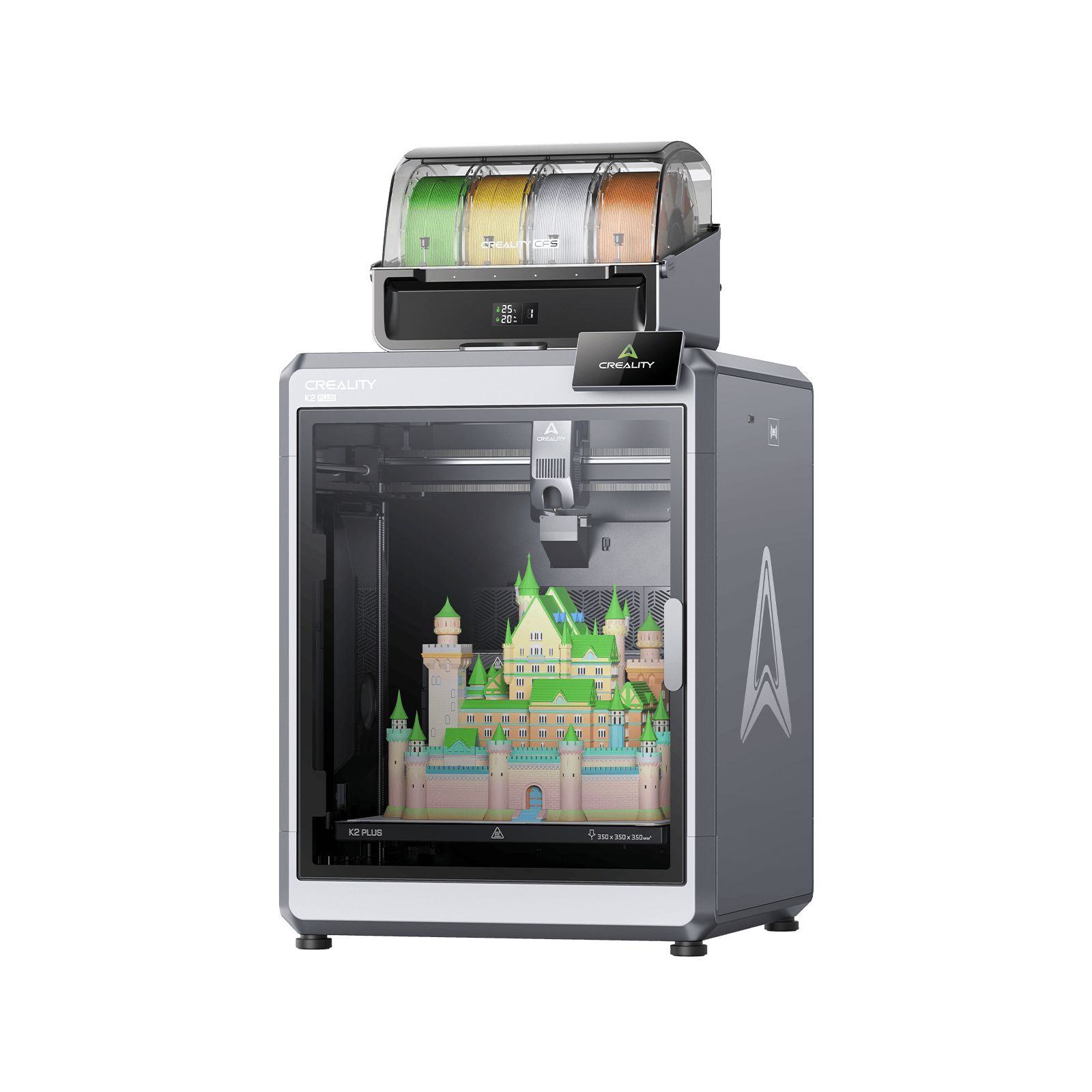 Imprimanta 3D CREALITY K2 PLUS COMBO, Tehnologie FDM, Volum printare: 350*350* 350mm, Dimensiuni imprimanta: 495*515*640mm,  Greutate: 35Kg, Viteza printare: 600mm/s max, Acuratete: 100mm±0.1mm, Inaltime strat: 0.05-0.3mm, Extruder: Dual-gear direct drive, Diametru filament compatibil: 1.75mm