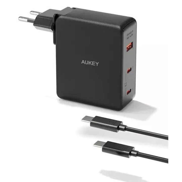 Alimentator retea Aukey, PA-B7O BK, 140W, fast charge, 2 x USB-C, 1 x USB-A, negru,  EU001-LLTSEUN1041556  (timbru verde 0.18 lei) - 689323785780