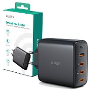 Alimentator retea Aukey, PA-B7S BK, 100W, fast charge, 3 x USB-C, 1 x USB-A, negru,  LLTSEUN1040956  (timbru verde 0.18 lei) - 689323785575