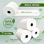 Receipt Rolls, Heipa, Thermal Paper, 58 mm, 64 mm, 12.7 mm, White