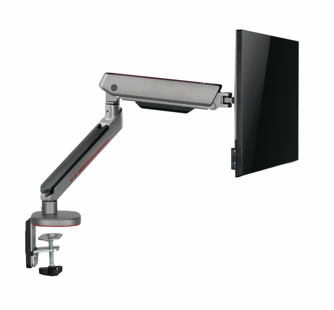 Brat pentru monitor, Material: Oțel, Aluminiu, Plastic, Suprafață finisaj : acoperire cu Pulbere, Culoare: Alb Texturat Fin, Gri Spațial, Dimensiune compatibila ecran: 27 -45  Greutate maxima (pe ecran): 5~14 kg, Greutate maxima pentru ecran curbat (pe ecran): 5~12 kg, Compatibilitate VESA: 75x75