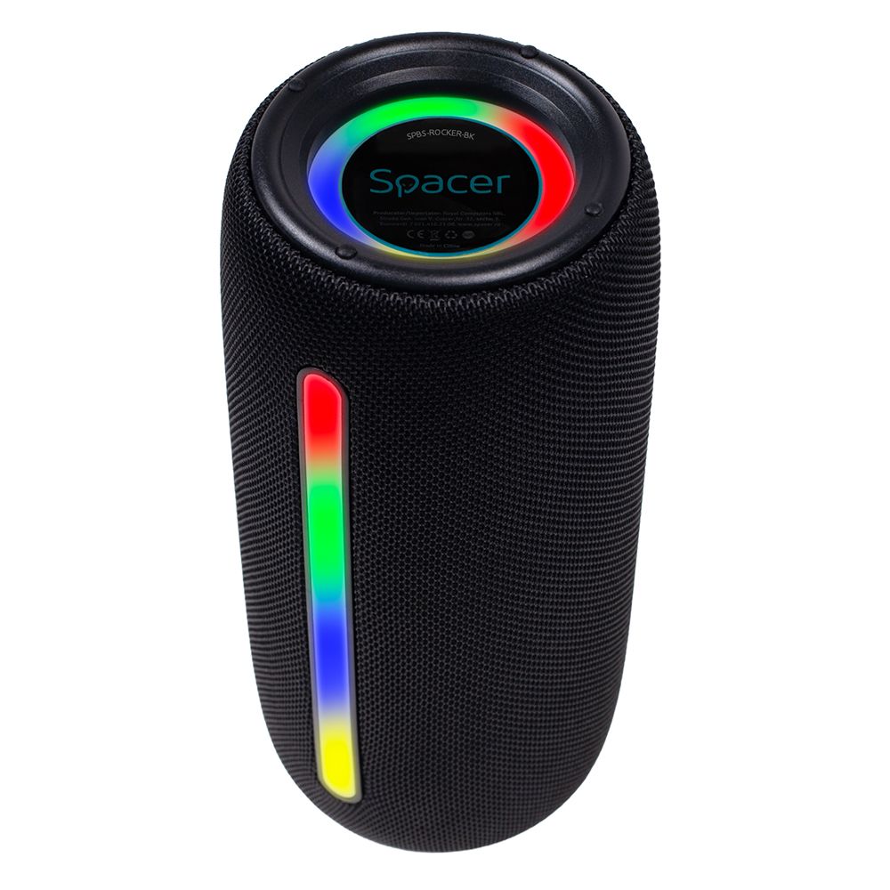 BOXA SPACER portabila bluetooth, ROCKER-BK, RMS: 10W (5W x 2), RGB, acumulator 1800mAh, timp de functionare pana la 5 ore, pana la 10m, AUX, FM radio, microSD, USB, incarcare USB Type-C, BLACK,  SPBS-ROCKER-BK   (timbru verde 0.18 lei)
