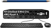 Desktop PC HP EliteDesk 8 Mini G1a Mini PC, AMD Ryzen 5 220 (6 C / 12 T, 3.2 GHz - 4.9 GHz, Nespecificat cache, 35 W), 16 GB DDR5, 512 GB SSD, Fara unitate optica integrata, AMD Radeon Graphics Partajata, 65 W - adaptor extern, Windows 11 Pro