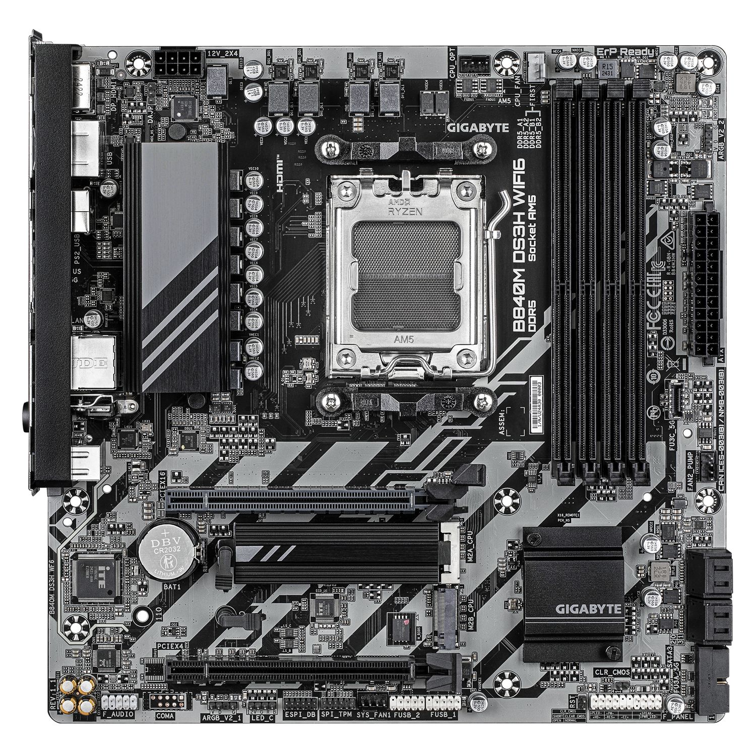 Placa de Baza GIGABYTE B840M DS3H WIFI6 AM5, 4x DDR5, 1x HDMI 2x DP, 1x PCIE 4.0 x16 1x PCIE 3.0 x16, 2x M.2, 4x SATA 6GB/s, mATX