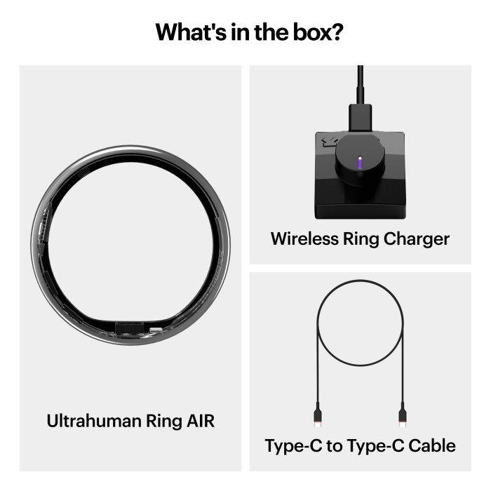 Ultrahuman Ring Air - Smart Ring, Charger, USB Cable / Size-12- Aster_Air_Black