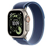 Apple Watch 49mm Loop:  Blue/Bright Blue Trail Loop - S/M - Natural Titanium Finish