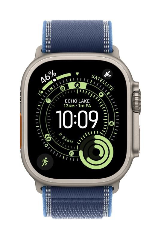 Apple Watch 49mm Loop:  Blue/Bright Blue Trail Loop - S/M - Black Titanium Finish