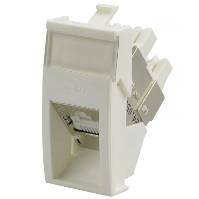 Conector inclinat, 1xRJ45 STP cat.6A, 22.5x45 PowerCat, alb, (compatibil Legrand Mosaic) - Molex