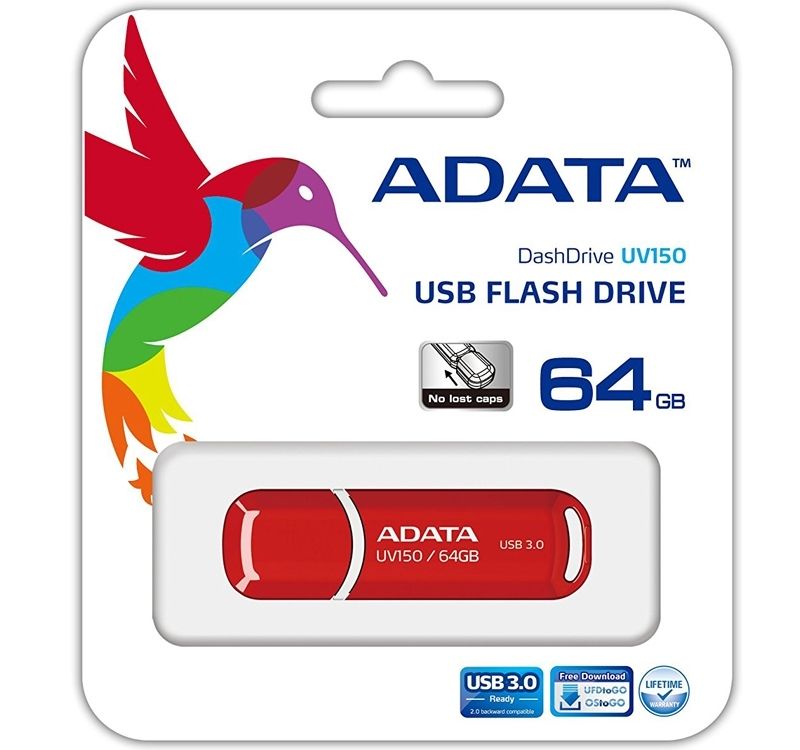 ADATA AUV150-64G-RRD Flashdrive Adata DashDrive UV150 64 GB USB3 90/20MBs, Red