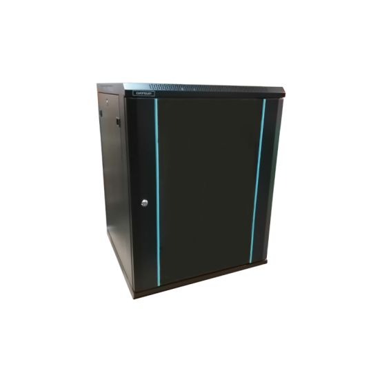 Rack 15U 600x600, montare pe perete, usa din sticla, panouri laterale detasabile si securizate, dezasamblat, culoare negru RAL 9004, DATEUP