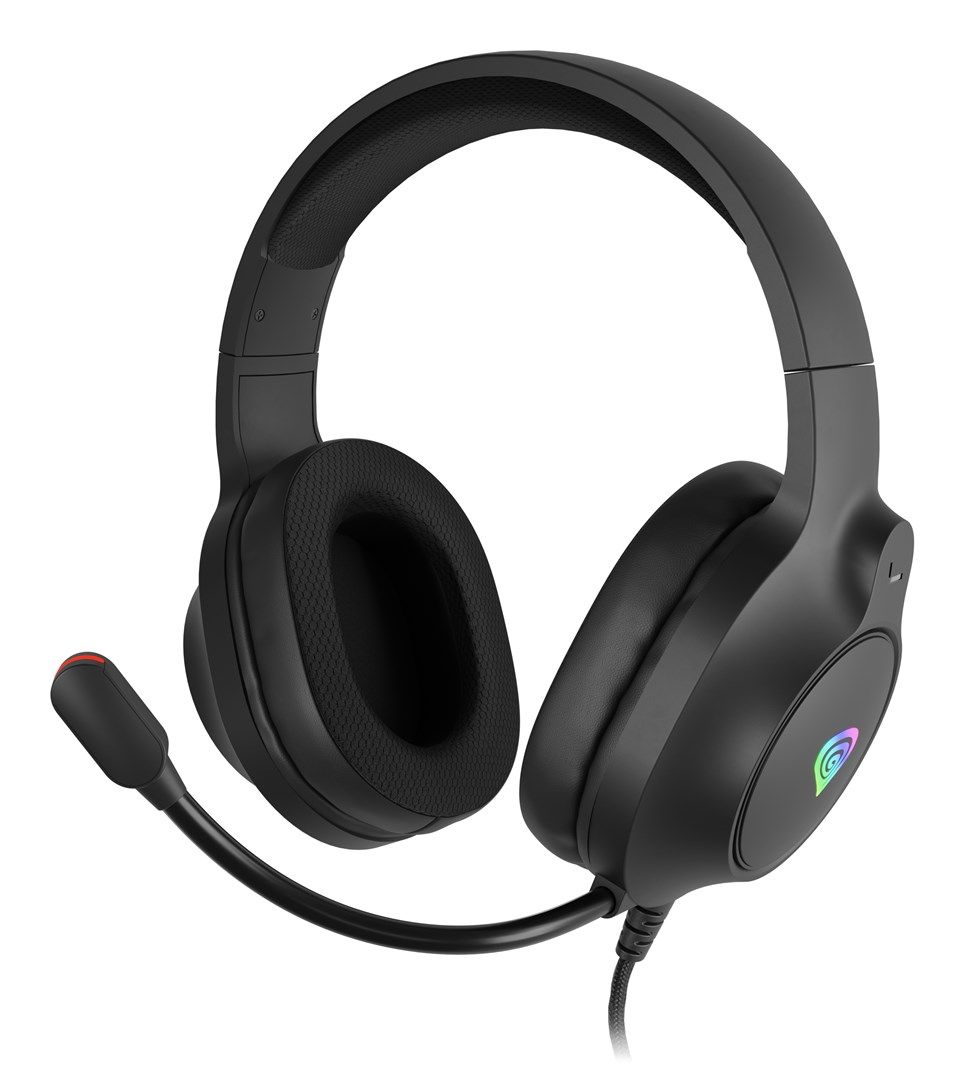 Casti gaming cu fir Genesis Neon 213, microfon, iluminare RGB, impendanta 32 Ohm, frecventa raspuns 20 - 20.000 Hz, lungime cablu 220cm, frecventa raspuns microfon 100 - 16000 Hz, sensibilitate -42dB, conectivitate 3x Jack 3.5 mm, USB-A 2.0, negru